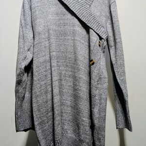 Gray Knit Button-Front Cardigan Sweater